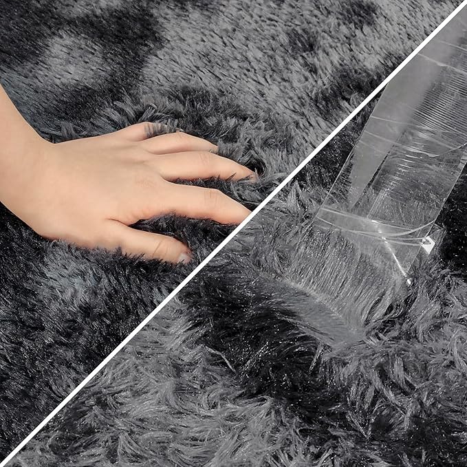 Tie-Dyed Runner Rug for Bedroom Black Grey 2x10ft Fluffy Area Rug Bedside Runner Rug for Kids Room Boys Teens Nursery Baby Living Room Dorm Home Decor Carpets