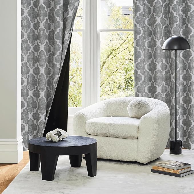 Beauoop 100% Blackout Curtains 63 Inches Long 2 Panels for Bedroom Living Room Grey Moroccan Geo Room Darkening Thermal Insulated Soundproof Grommet Top Window Treatments Drapes, 50x63 Set of 2