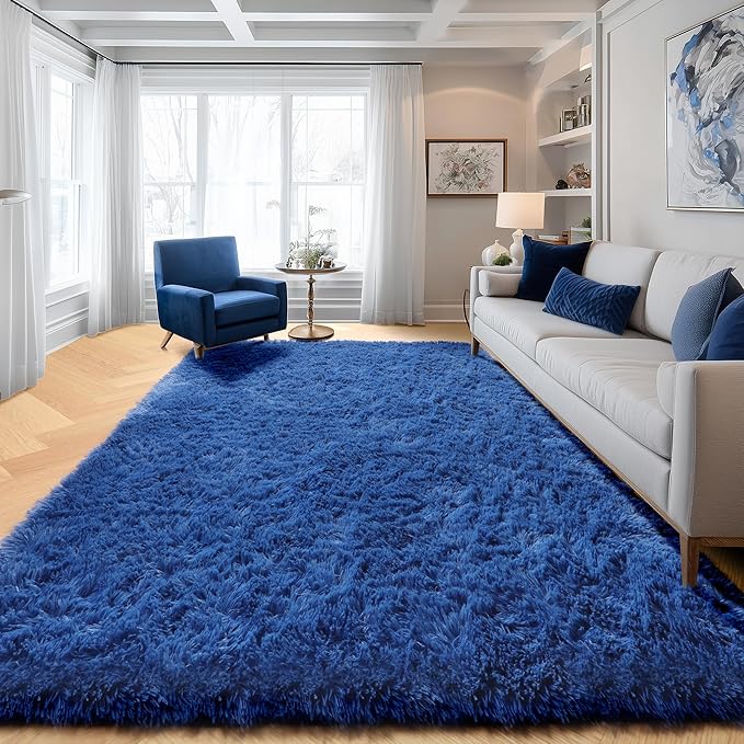 ONASAR Navy Blue Area Rugs for Living Room Bedroom, 5x8 Fluffy Bedside Rug, Soft Plush Fuzzy Shaggy Indoor Floor Carpets for Nursery Kids Boys Girls Men Teen Playroom Home Decor Aesthetic