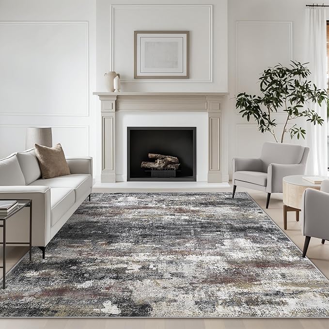 BEIMO Area Rugs 6x9 for Living Room Bedroom, Modern Abstract Machine Washable Soft Dark Gray Rug, Floor Carpet with Non Slip Backing for Dining Room