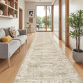 Washable Runner Rug 2.5x16, Non-Slip Long Hallway Runner for Entryway, Soft Vintage Kitchen Mats for Floor, Abstract Dining Room, Bedroom, Living Room Rugs(2.5'x16', Brown/Ivory)