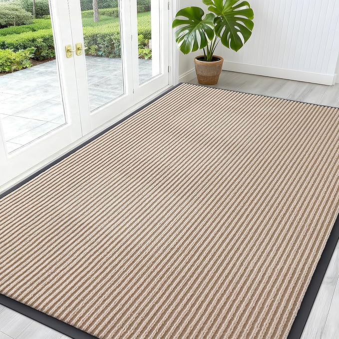 OLANLY Front Door Mat Indoor Outdoor Entrance, Waterproof Heavy Duty Doormat, Fade Resistant, Low Profile, Easy Clean Patio Porch Welcome Floor Mats for Entry, 59x40, Beige