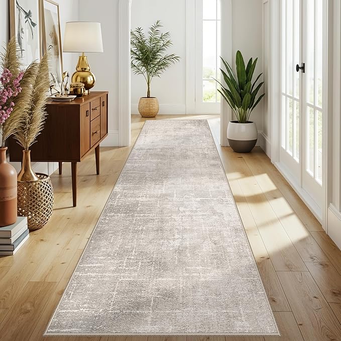 HAOYUNLAI 3x12 Hallways Runner Rugs: Soft Kitchen Rug Non-Slip Floor Mat with Rubber Backing Washable Non Shedding Soft Beside Carpet for Bedroom Abstract Home Decor Rug Runner(3x12,Beige/Cream