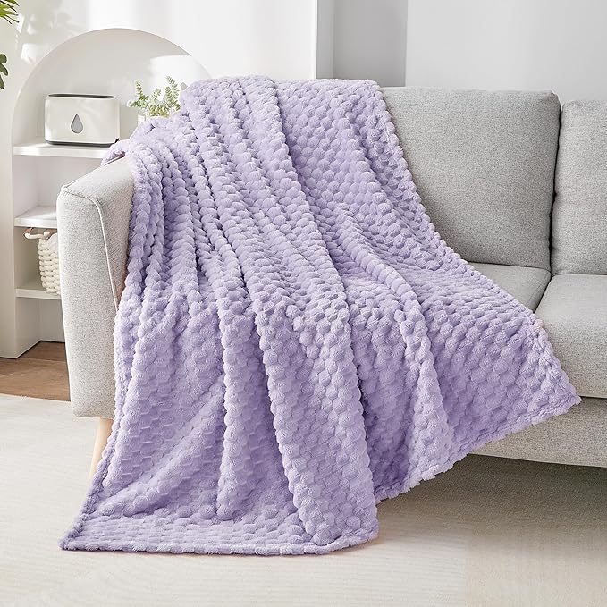 EXQ Home Fleece Throw Blanket for Couch or Bed - 3D Imitation Turtle Shell Jacquard Decorative Blankets - Cozy Soft Lightweight Fuzzy Flannel Blanket Suitable for All Seasons(50"×60",Light Purple)