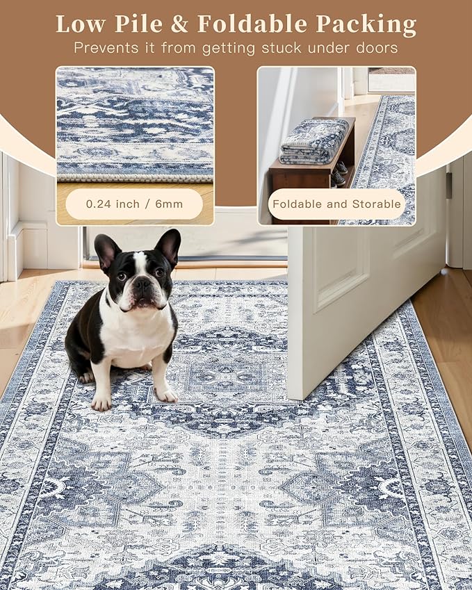 Madane Washable Runner Rug - 2x8 Runners for Hallways Kitchen Non-Slip Runner Rugs Ultra-Thin Laundry Room Rug Throw Carpet Runner for Entrance Living Dinning Room Foyer (Navy/White, 2 x 8)