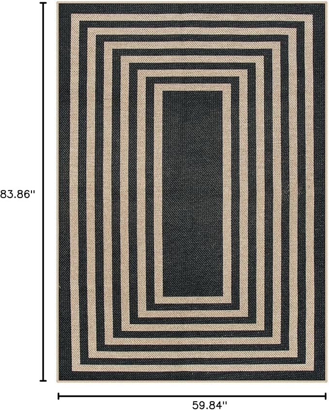Lahome Enfys Modern Geometric Easy Jute Outdoor Rug, 5x7 Patio Living Room Rug Large Black Carpet for Bedroom, Farmhouse Washable Indoor Outdoor Carpet for Dining Room Backyard Deck