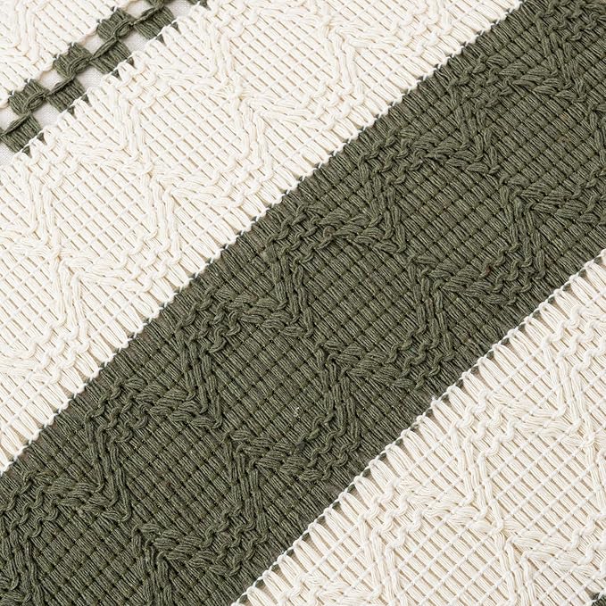 Fancy Homi Set of 1 Boho Olive Green Long Lumbar Decorative Throw Pillow Cover 16x24 Inch for Couch Bed Sofa Chair, Modern Organic Farmhouse Home Decor, Soft Cotton Cute Accent Rectangle Cushion Case