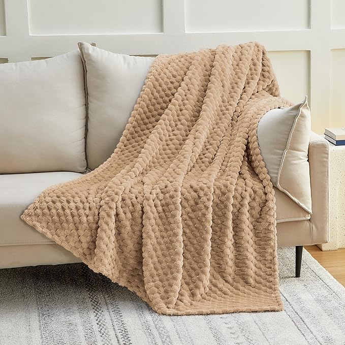 EXQ Home Fleece Throw Blanket for Couch or Bed - 3D Imitation Turtle Shell Jacquard Decorative Blankets - Cozy Soft Lightweight Fuzzy Flannel Blanket Suitable for All Seasons(50"×60",Brown)