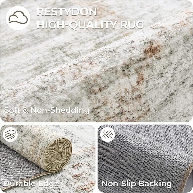 2x5 Rug Runner Washable for Entryway, Soft Bathroom Rugs with Non-Slip Backing, Abstract Low Pile Hallway Runner, Vintage Small Kitchen Carpet for Stair, Laundry Room(2'x5', Grey/Rust)