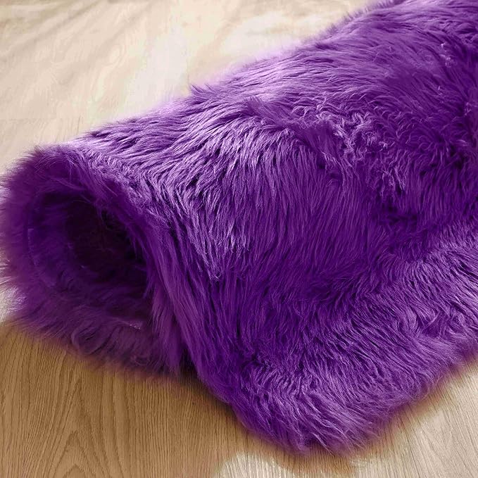 Goolela Purple Area Rug 9x12 Fluffy Fuzzy Furry Carpet for Bedroom Living Room Faux Sheepskin Fur Plush Rectangle