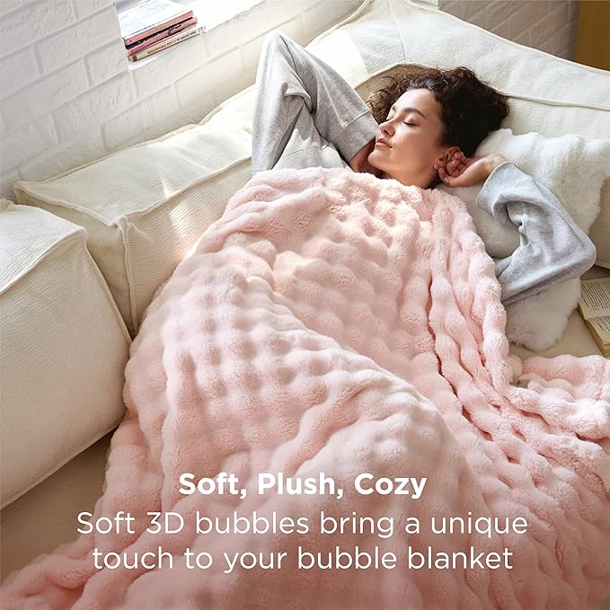Bedsure 3D Fleece Bubble Blanket for Couch - GentleSoft Pink Twin Blanket for Sofa Bed Girls Room Decor - Luxury Soft Cozy Spring Gifts for Kids Girls, Lightweight, Crystal Pink, 60"×80"