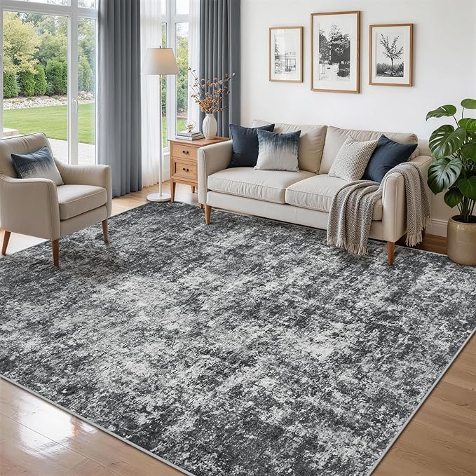 5x7 Area Rugs for Living Room Rug Washable: Abstract Rug for Dining Room Bedroom Carpet Non Slip 5 by 7 Indoor Modern Nursery Home Office Black Grey