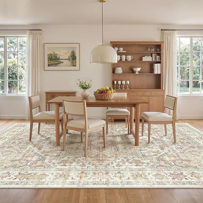 zesthome 9x12 Area Rugs-Washable Rug for Living Room, Non-Slip Backing Rugs, Stain Resistant Rug for Bedroom, Ultra-Thin Low Pile Rugs, Vintage Large Home Decor
