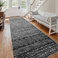 4x12 Washable Hallway Runner Rug：Moroccan Non-Slip Wide Runners for Entryway Kitchen Soft Modern Geometric Low-Pile Rugs for Living Room Thin Waterproof Carpet for Bedroom Bathroom Laundry(Black,4x12)