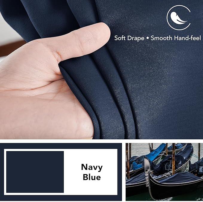 Deconovo Blackout Curtains, Thermal Insulated, W38 x L63 2 Panels, Back Tab, Machine Washable, Room-Darkening Drapes for Bedroom/Living Room Navy Blue