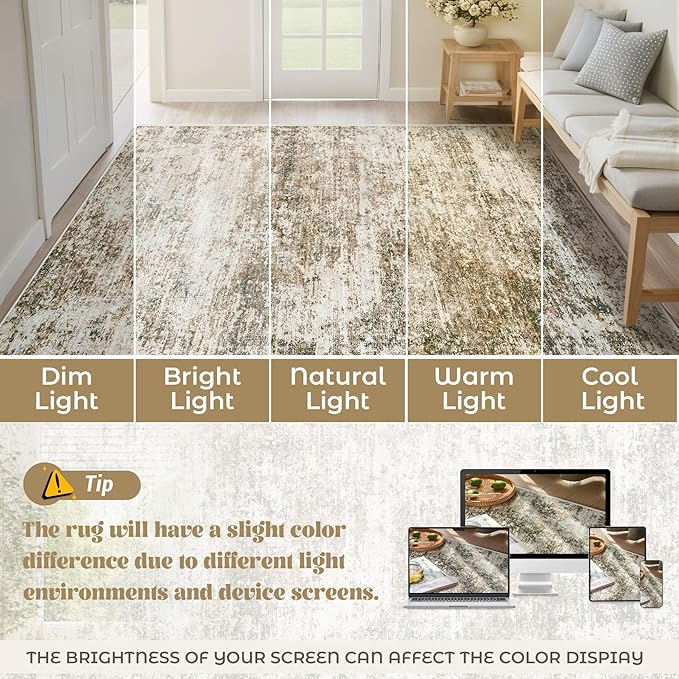 6x9 Area Rugs for Living Room, Washable Modern Abstract Large Area Rug Neutral Soft Non Slip Kids Rug Stain Resistant Indoor Carpet for Bedroom Nursery Dining Room Playroom(Brown, 6'x9')