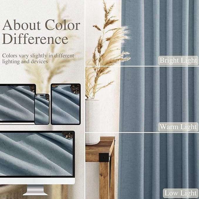 Nanspring Light Blue Linen Curtains 108 Inches Long for Living Room Bedroom 2 Panels Set Extra Long Back Tab Curtain Light Filtering Sheer Drapes Floor to Ceiling Curtain for Large Windows 52x108.