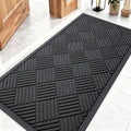 OLANLY Front Door Mat Outside Entrance 47x23, Absorbent, Heavy Duty Sturdy Natural Rubber Doormat Indoor Outdoor, Stain and Fade Resistant, Non-Slip Low Profile Floor Mat for Entryway, Black Diamond