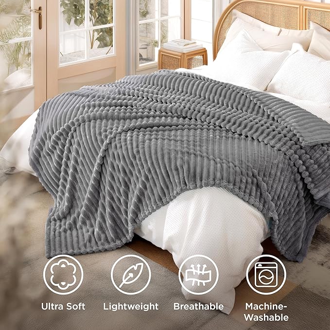 Bedsure GentleSoft Frost Gray Fleece Blanket for Couch - Cozy Soft Blankets for Women, Cute Small Throws for Girls, 90x90 Inches