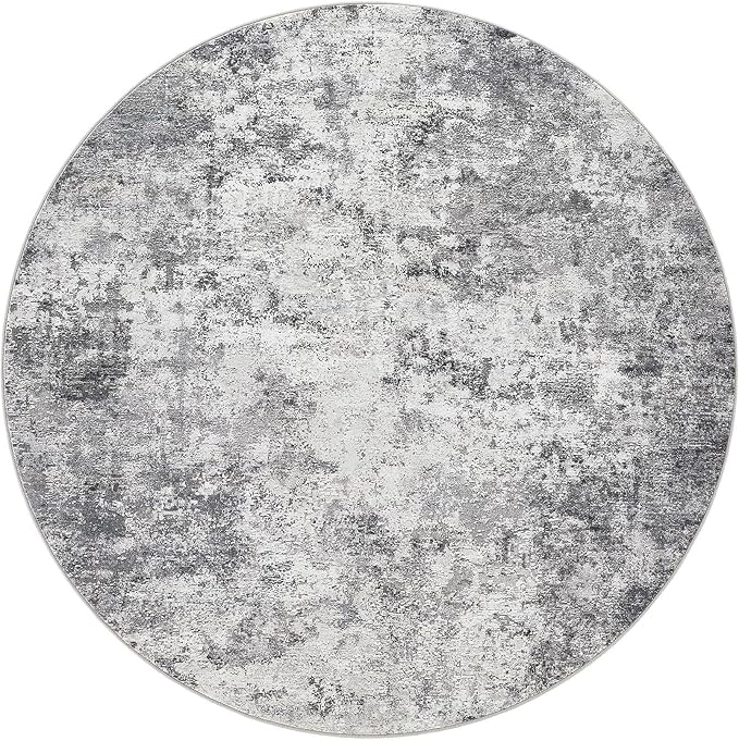 UERMEI 6ft Round Area Rug Living Room Rugs - 6x6 Washable Neutral Modern Abstract Soft Thin Rug Indoor Floor No Slip Rug Carpet for Bedroom Under Dining Table Home Office Decor - Grey