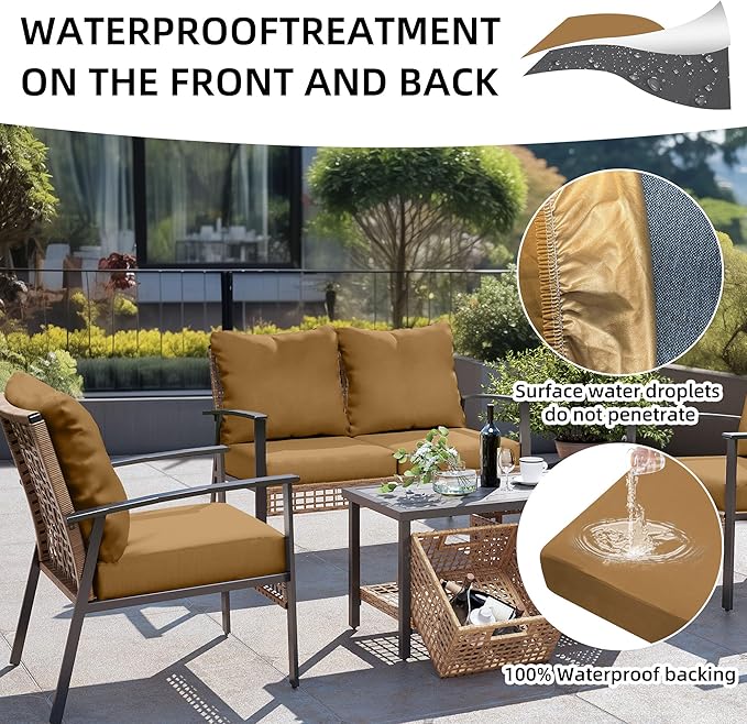 14Pcs Outdoor Cushion Covers, Patio Cushion Covers,Stretch Elastic Slipcovers, Replacement Washable & Reusable Furniture Protector for Patio Couch (Camel Color,Cover Only)