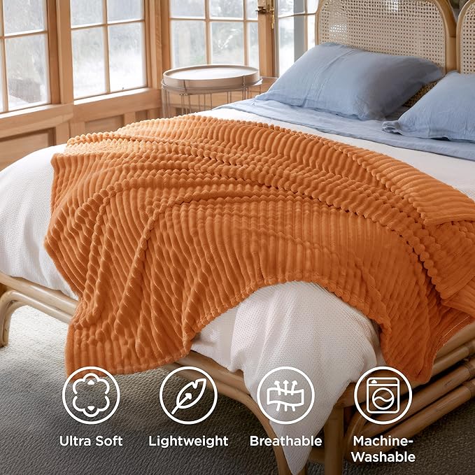 Bedsure GentleSoft Queen Blanket for Bed - Cozy Soft Fall Blankets for Women, Cute Large Fall Throws for Girls, Orange, 90x90 Inches
