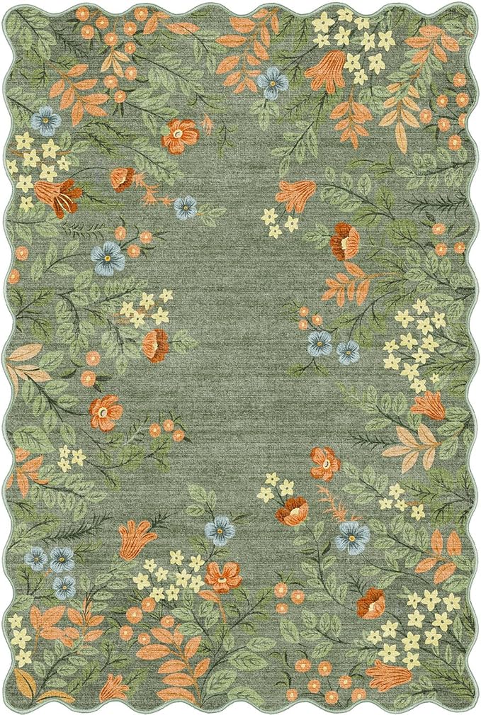 Front Door Mat Outside Entrance - 2x3 Spring Green Sage Floral Non-Slip Washable Doormat Indoor Outdoor Mat Boho Vintage Entry Rug Small Throw Rugs for Entryway Kitchen Front Porch Decor