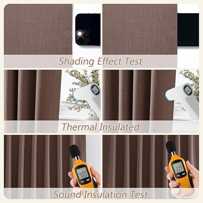Guken Cappuccino 100% Blackout Linen Curtains 84 Inch Length 2 Panels Set for Living Room Bedroom Back Tab/Rod Pocket Thermal Insulated Farmhouse Black Out Drapes Room Darkening,52x84