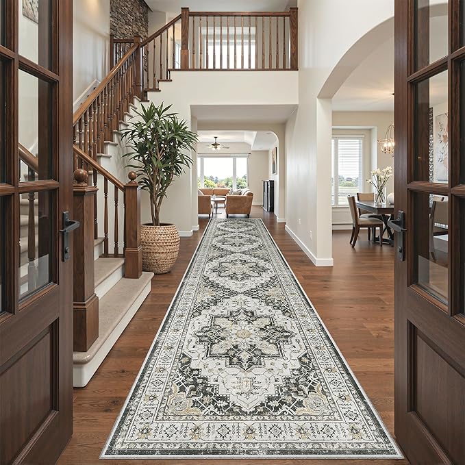 Madane Hallway Runner 3x14 - Runner Rugs 14ft Washable Entryway Rug Vintage Kitchen Runners Non Slip Indoor Area Rug Farmhouse Carpet Runner for Bathroom Living Room Bedroom, Black