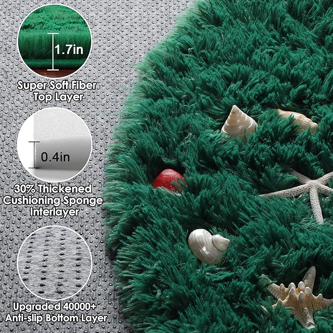 ONASAR Dark Green Round Area Rug 4ft, Soft Bedroom Circle Rugs for Kids Girls Teen Room, Cute Furry Plush Shaggy Carpet for Baby Nursery Living Room Playroom Dorm Christmas Home Decor