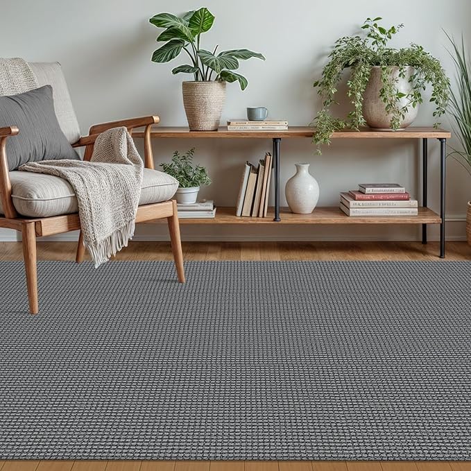 KOZYFLY Rugs for Entryway 3x5 ft Washable Area Rug Non Slip Rubber Backed Entry Rug Woven Indoor Door Mat Cotton Kitchen Rugs Floor Carpet for Entryway, Foyer, Backdoor, Grey/Dark Grey