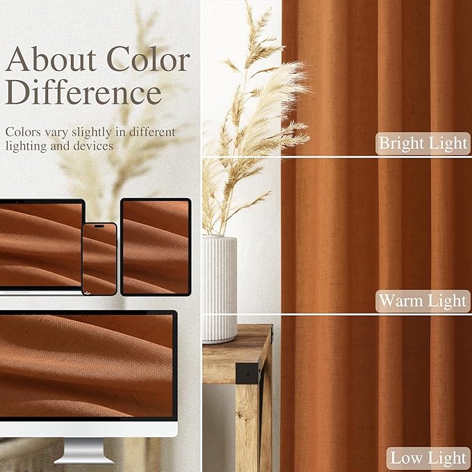 Desert Orange Semi Sheer Curtains 108 Inches for Living Room Back Tab Loop Pocket Large Window Curtain Extra Long Light Filtering Drapes High Ceiling Curtain for Large Window 52x108,2 Panels