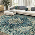 RELEANY Area Rugs 7'x10' Washable Non-Slip, Floral Vintage Distress Print Pattern Medallion Carpet for Living Room Bedroom Dining Room, Dark Blue Vintage