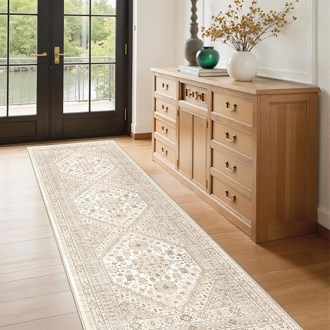 Kitchen Runner Rug Non Slip Washable 2.5x8, Soft Low Pile Entryway Rug Runners for Hallways,Carpet Runner for Living Room,Kitchen, Laundry, Bathroom(Cream/Beige,2.5'x8')