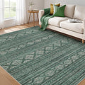 Nakagishi 7x9 Area Rugs Living Room: Washable Boho Large Neutral Soft Farmhouse Rug Stain Resistant Modern Indoor Floor Non-Slip Carpet for Bedroom Nursery Kids Playroom Office Dining Room Dorm- Green