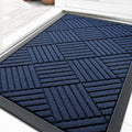 OLANLY Front Door Mat Outside Entrance 29.5x17, Absorbent, Heavy Duty Sturdy Natural Rubber Doormat Indoor Outdoor, Stain Fade Resistant, Non-Slip Low Profile Floor Mat for Entryway, Navy Blue Diamond