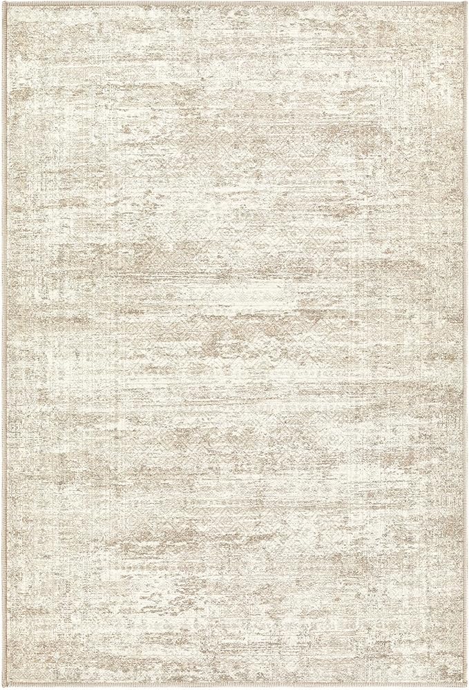 UERMEI 2x3 Entryway Area Rug: Washable Neutral Modern Abstract Small Rug - Non-Slip Low Pile Throw Indoor Carpet for Entrance Kitchen Front Door Mat Bathroom Entry Kids Room - Dark Brown - Beige/Brown