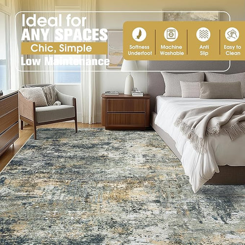 10x14 Area Rugs for Living Room Rug Washable: Abstract Large Rug Indoor Modern Carpet Non Slip for Dining Room Bedroom Nursery Home Office Multi