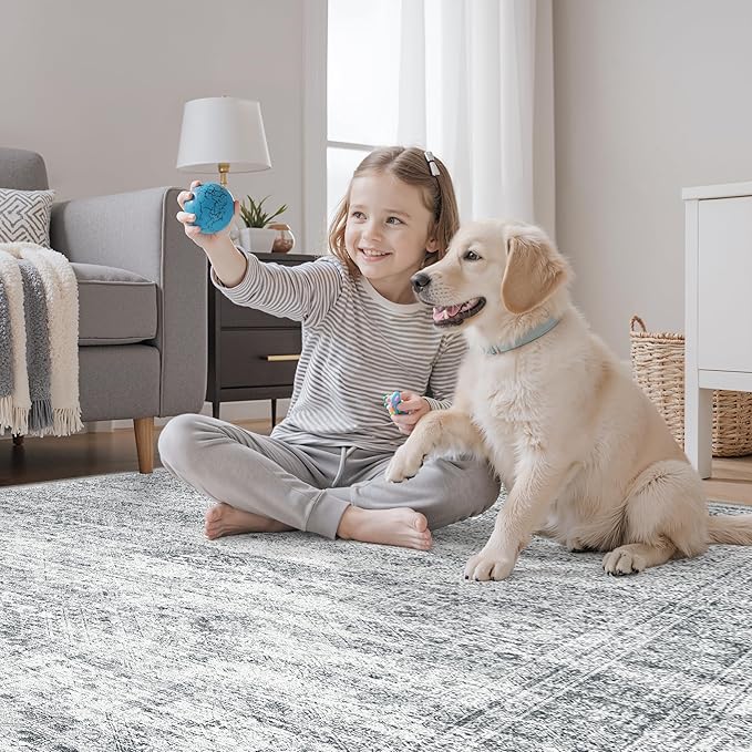 Soalmost 3x5 Rug, Small Area for Kitchen, Entryway, Machine Washable Non-Slip Throw Rug, Vintage Carpet for Nursery Coffee Table Grey