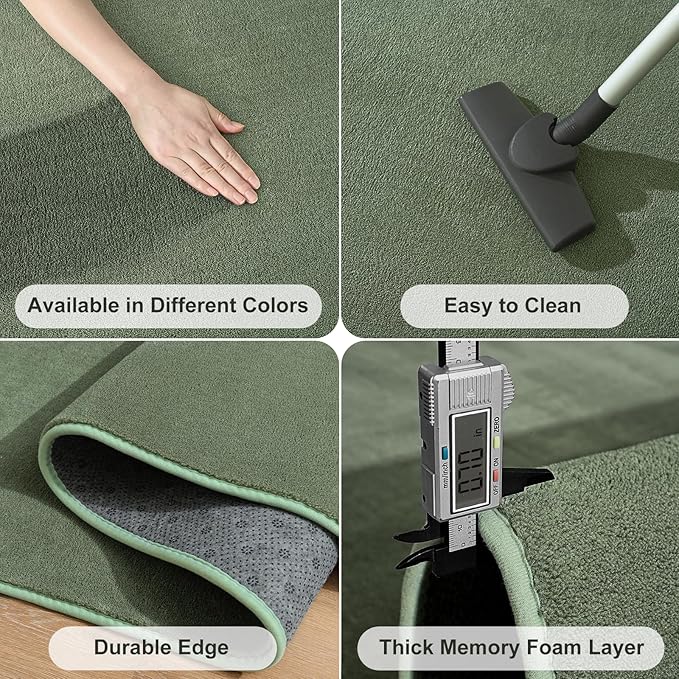 Amearea Large Modern Area Rugs for Bedroom Living Room, 5x8 Feet Sage Green Thickened Memory Foam Rug, Fluffy Indoor Washable Rugs Non Slip Minimalist Carpet for Boys Girls Dorm Nursery Room Decor