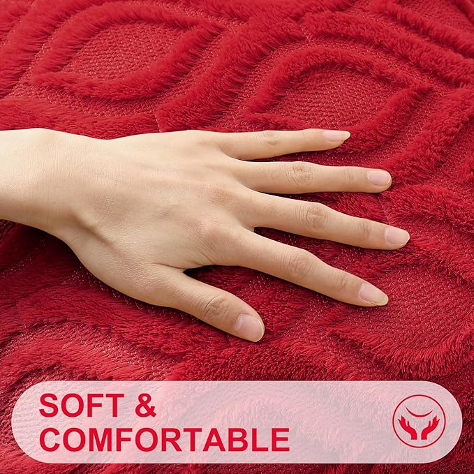 decorUhome Throw Pillow Covers 24x24 Inch Set of 2, Soft Plush Faux Wool Red Solid Couch Pillow Covers, Accent Euro Sham Farmhouse Neutral Square Pillow Cases for Sofa Bed Living Room