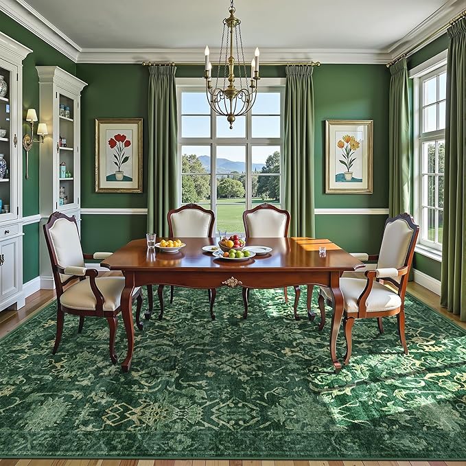 Area Rug 10x12 Polyester with Distressed Floral Pattern