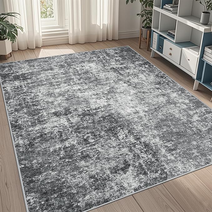 5x8 Area Rugs for Living Room Rug Washable: Abstract Rug for Dining Room Bedroom Carpet Non Slip 5 by 8 Indoor Modern Nursery Home Office Black Grey