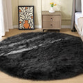 ORINOVA Washable Faux Fluffy Fur Round Area 6.6ft Rugs for Living Room Black Large Furry Rug for Bedroom Boho Circle Nursery Rug Teen Room Décor