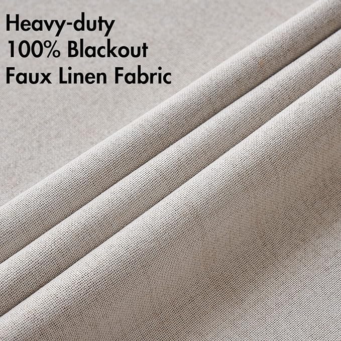 MIULEE 100% Blackout Linen Textured Curtains for Bedroom Solid Thermal Insulated Ivory Grommet Room Darkening Curtains & Drapes Luxury Decor for Living Room Nursery 52 x 96 Inch (2 Panels)