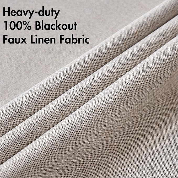 MIULEE 100% Blackout Linen Textured Curtains for Bedroom Solid Thermal Insulated Ivory Grommet Room Darkening Curtains & Drapes Luxury Decor for Living Room Nursery 42 x 84 Inch (2 Panels)