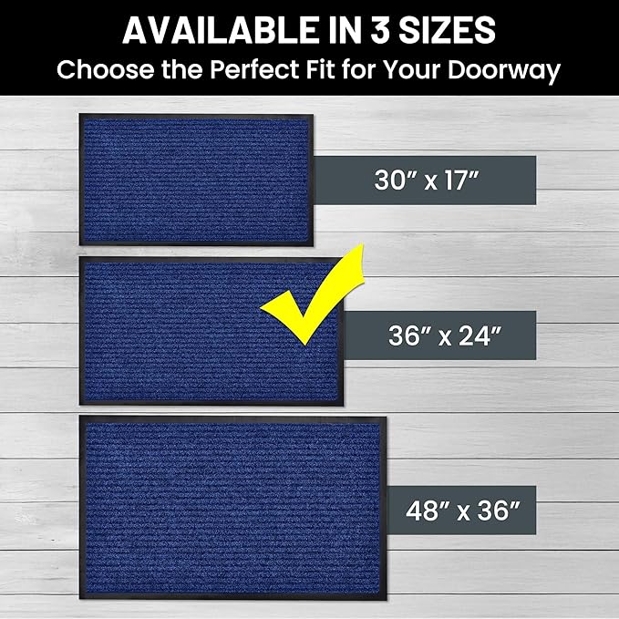 Sierra Concepts Front Door Mat Large Welcome Floor Mats - Entryway Indoor Outdoor Entrance Doormat, Patio, Porch, Muddy Dog Shoe, Inside Outside Low Profile 36x24in, 2-Pack Blue