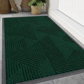 Smiry Front Door Mat Outside Entrance, Heavy Duty Sturdy Natural Rubber Doormat, Trap Dirt and Moisture, Easy Clean Low Profile Mats for Indoor Outdoor Entry, Irregular Triangle (47x32, Deep Green)
