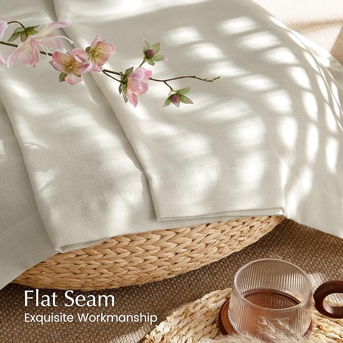 NICETOWN Bone White Linen Sheer Bedroom Curtains, Grommet Thick Flax Semi Sheer Window Treatments Privacy Assured with Light Filtering for Living Room, W55 x L96, 2 Panels