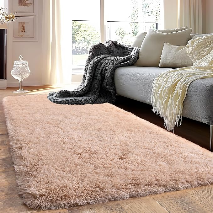 Runner Rugs for Bedroom 2x6 Rug Runners for Hallways Non Slip Soft Shag Bedside Rug, Fluffy Area Rug Throw Rugs for Living Room, Floor Carpet Runner for Nursery Kids Dorm, Camel